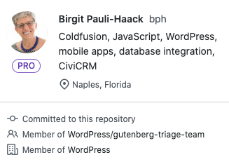 Screenshot: GitHub profile of Birgit Pauli-Haack username @bph